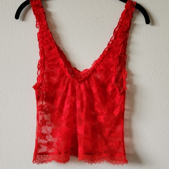 NWT - Aerie Red Rosey Lace Tank Top - M - Picture 4 of 6